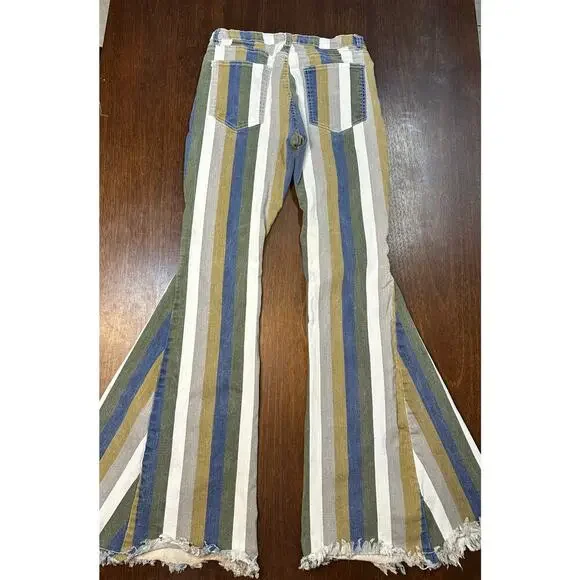 Altard State Striped Flare Bell Bottom Jeans Women Large Boho Western Cowgirl - Picture 3 of 9
